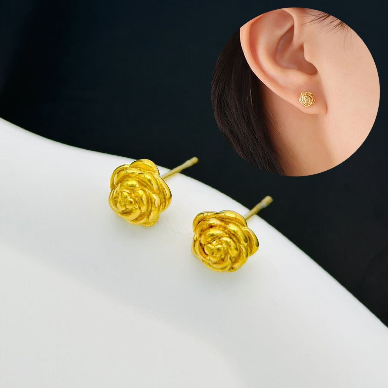 #13 Stainless Steel Rose Gold Earrings 2 Year Color Warranty with 50 Pieces for Minimum Order