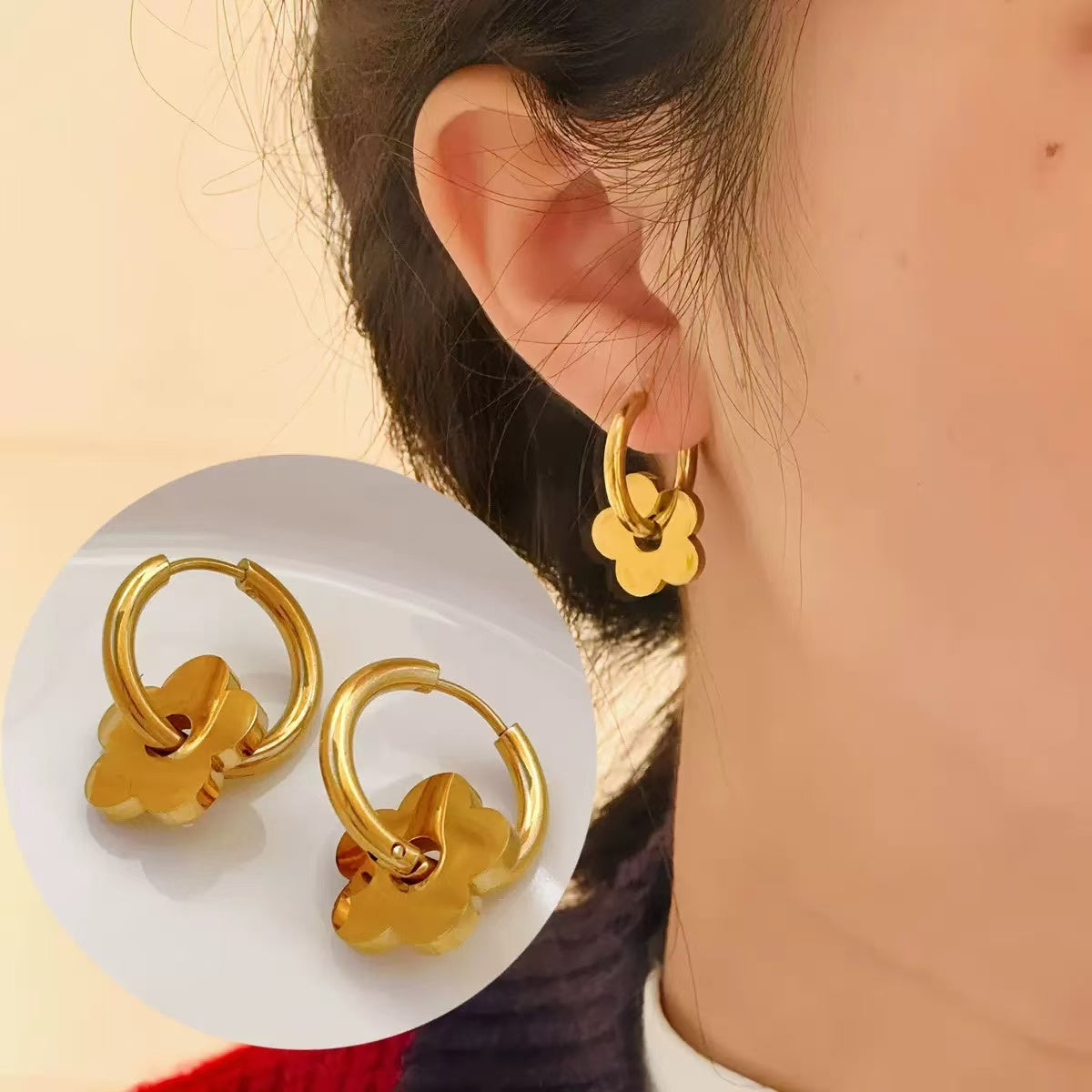 #17 Stainless Steel Rose Gold Earrings 2 Year Color Warranty with 50 Pieces for Minimum Order