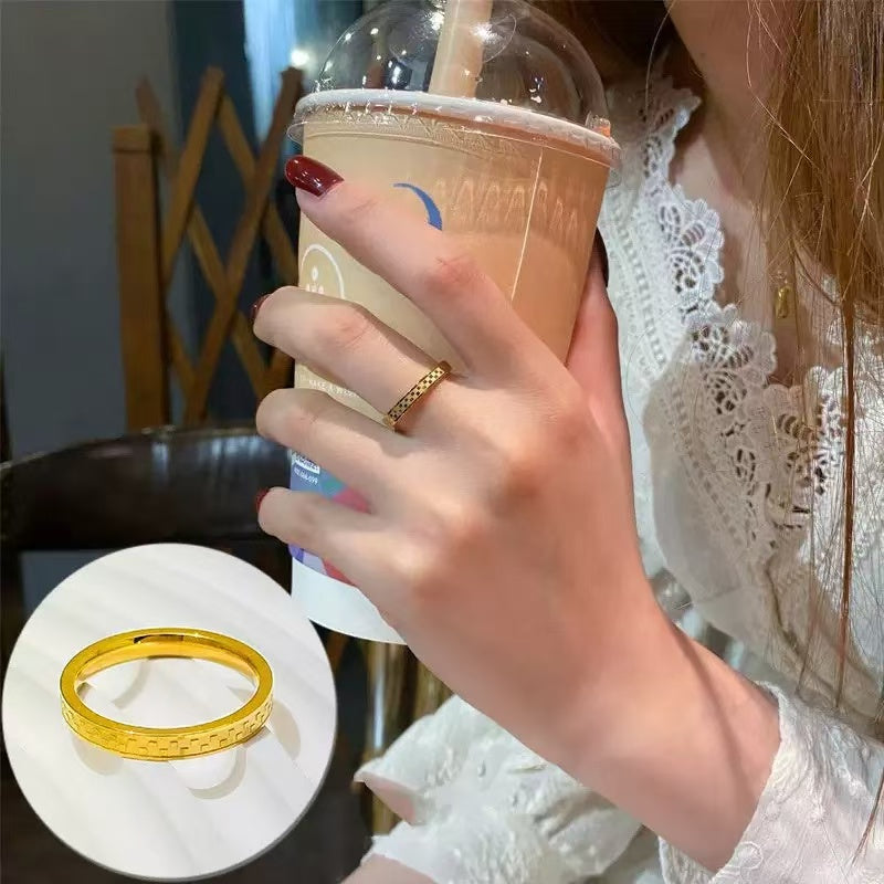 #77 Stainless Steel Gold Plated Ring 2 Year Color Warranty with 50 Pieces Minimum Order